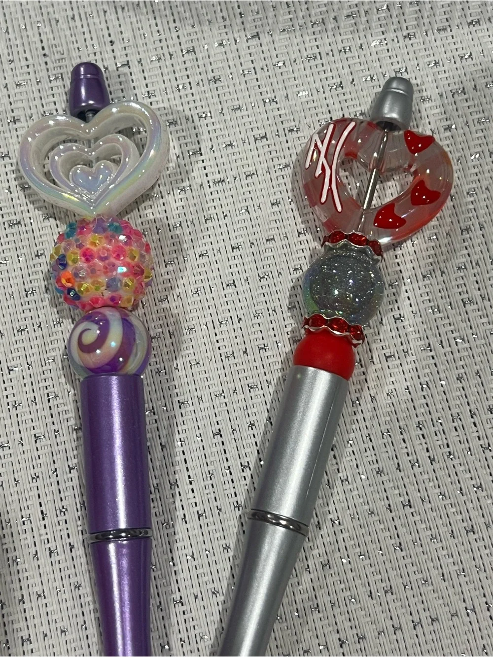 Custom Handcrafted Beadable Focal Pens • Heart Valentine Gift Set of 2